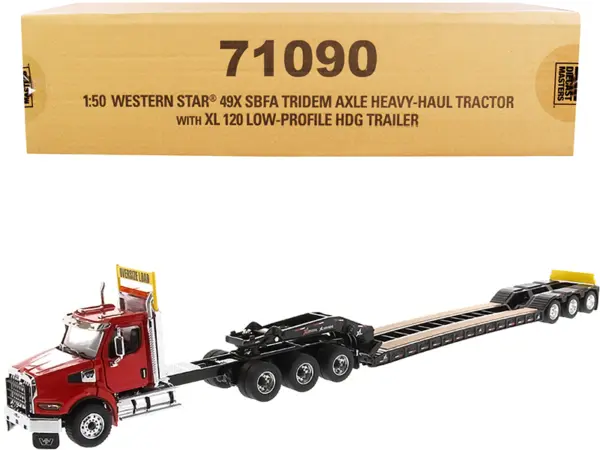 Western Star 49X SBFA Tridem Axle Heavy-Haul Tractor with XL 120 Low-Profile HDG Trailer Red and Black "Transport Series" 1/50 Diecast Model by Diecast Masters #1