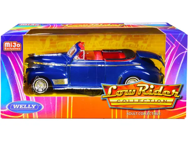 1941 Chevrolet Special Deluxe Convertible Candy Blue Metallic with Red Interior "Low Rider Collection" 1/24 Diecast Model Car by Welly #1