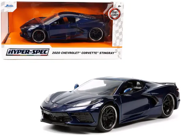 2020 Chevrolet Corvette Stingray C8 Dark Blue Metallic "Hyper-Spec" Series 1/24 Diecast Model Car by Jada #1