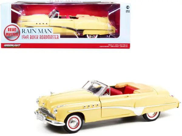 1949 Buick Roadmaster Convertible (Charlie Babbitt's) Yellow with Red Interior "Rain Man" (1988) Movie 1/18 Diecast Model Car by Greenlight #1