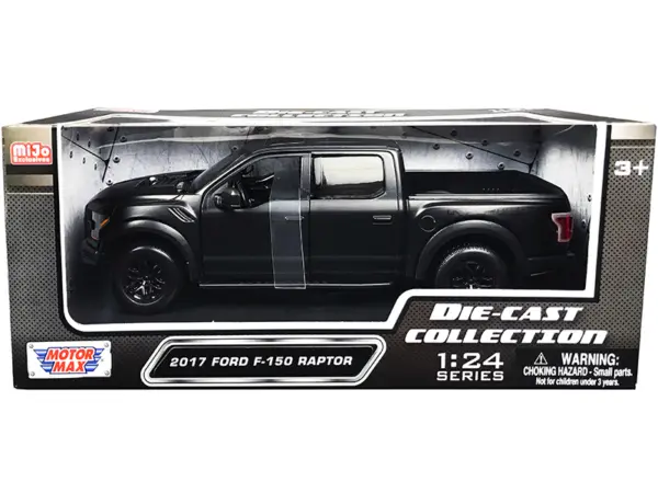 2017 Ford F-150 Raptor Pickup Truck with Sunroof Matt Black "Die-Cast Collection" Series 1/24 Diecast Model Car by Motormax #1