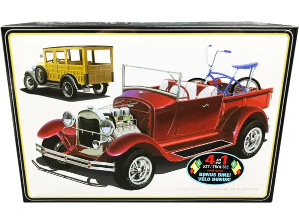 Skill 2 Model Kit 1929 Ford Woody Pickup 4-in-1 Kit with Bike 1/25 Scale Model by AMT #1