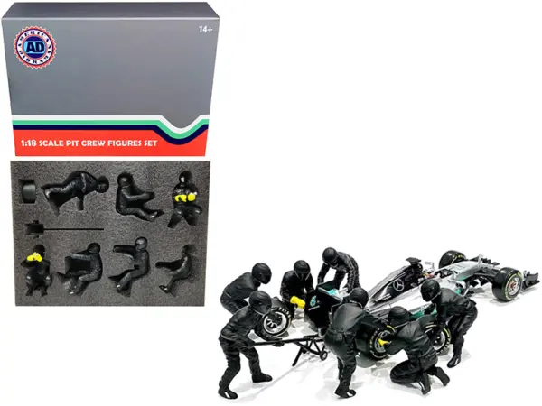 Formula One F1 Pit Crew 7 Figurine Set Team Black Release II for 1/18 Scale Models by American Diorama #1