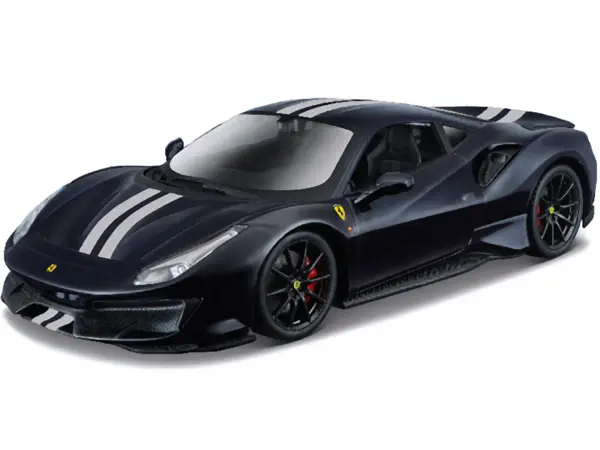 Ferrari 488 Pista Dark Blue Metallic with Silver Stripes 1/24 Diecast Model Car by Bburago #2