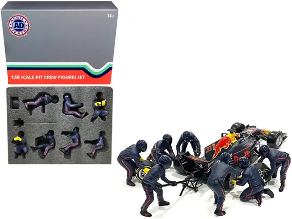 Formula One F1 Pit Crew 7 Figurine Set Team Blue Release II for 1/18 Scale Models by American Diorama #1