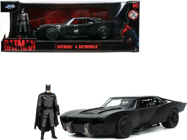 Batmobile Matt Black with Batman Diecast Figure "The Batman" (2022) Movie "DC Comics" 1/24 Diecast Model Car by Jada #1