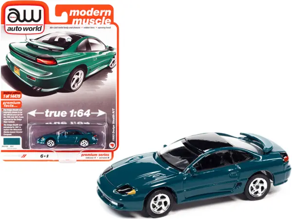 1993 Dodge Stealth R/T Peacock Green with Black Top "Modern Muscle" Limited Edition to 14478 pieces Worldwide 1/64 Diecast Model Car by Auto World #1