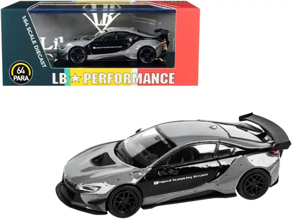 BMW i8 Liberty Walk Gray and Black "LB Performance" Series 1/64 Diecast Model Car by Paragon #1