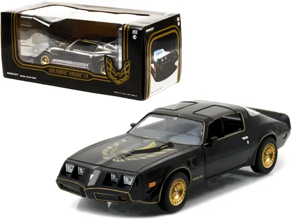 1980 Pontiac Firebird Trans Am T/A Turbo 4.9L Starlite Black with Golden Eagle Hood and Stripes 1/24 Diecast Model Car by Greenlight #1