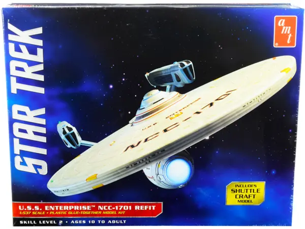 Skill 2 Model Kit U.S.S. Enterprise NCC-1701 Refit Starship "Star Trek" 1/537 Scale Model by AMT #1