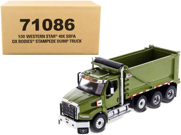 Western Star 49X SBFA OX Bodies Stampede Dump Truck Olive Green Metallic "Transport Series" 1/50 Diecast Model by Diecast Masters #1