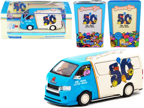 Toyota Hiace Widebody Van "Mr. Men Little Miss 50th Anniversary" (1971-2021) with METAL OIL CAN 1/64 Diecast Model Car by Tarmac Works #1