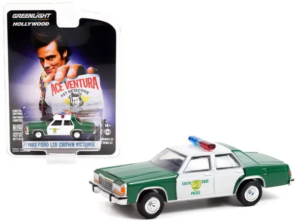 1983 Ford LTD Crown Victoria Green and White "Miami-Dade Police Department" "Ace Ventura: Pet Detective" (1994) Movie "Hollywood Series" Release 33 1/64 Diecast Model Car by Greenlight #1