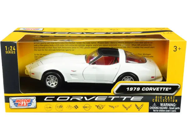 1979 Chevrolet Corvette C3 White with Black Top and Red Interior "History of Corvette" Series 1/24 Diecast Model Car by Motormax #1