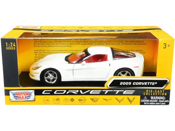 2005 Chevrolet Corvette C6 White with Red Interior "History of Corvette" Series 1/24 Diecast Model Car by Motormax #1