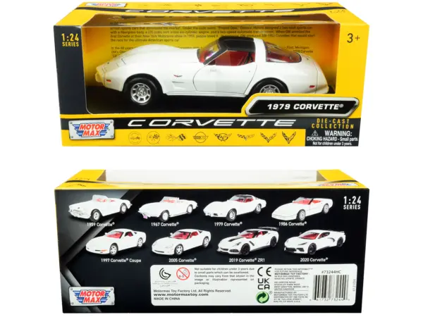 1979 Chevrolet Corvette C3 White with Black Top and Red Interior "History of Corvette" Series 1/24 Diecast Model Car by Motormax #3