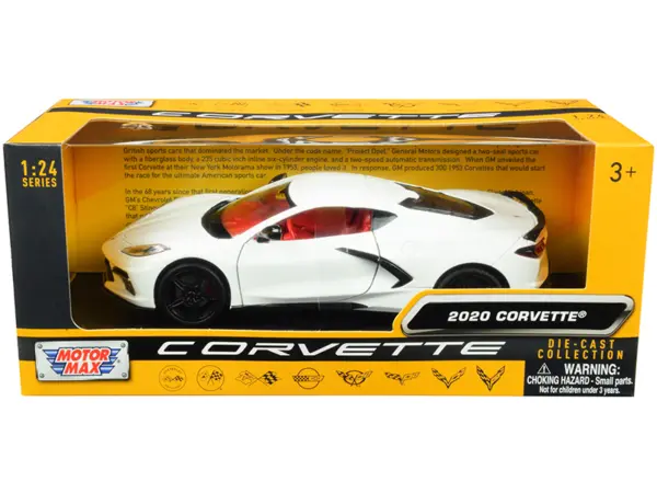 2020 Chevrolet Corvette C8 Stingray White with Red Interior "History of Corvette" Series 1/24 Diecast Model Car by Motormax #1