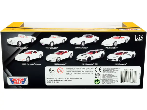 2020 Chevrolet Corvette C8 Stingray White with Red Interior "History of Corvette" Series 1/24 Diecast Model Car by Motormax #2