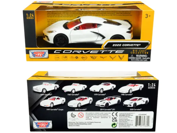 2020 Chevrolet Corvette C8 Stingray White with Red Interior "History of Corvette" Series 1/24 Diecast Model Car by Motormax #3
