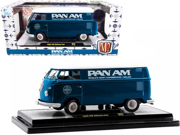 1960 Volkswagen Delivery Van "Pan Am" Turquoise with White Top Limited Edition to 7000 pieces Worldwide 1/24 Diecast Model by M2 Machines #1
