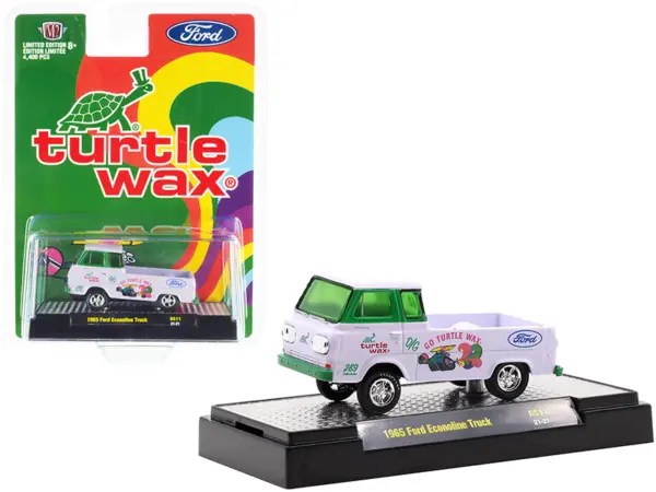 1965 Ford Econoline Pickup Truck "Turtle Wax" White and Green Limited Edition to 4400 pieces Worldwide 1/64 Diecast Model Car by M2 Machines #1