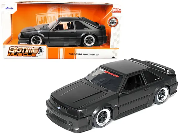 1989 Ford Mustang GT 5.0 Matt Black Metallic with Matt Black Hood "Bigtime Muscle" Series 1/24 Series Diecast Model Car by Jada #1