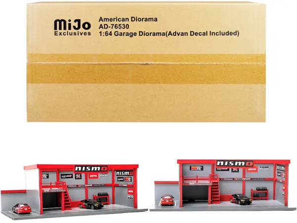 "Garage Diorama Advan" Diorama with Decals for 1/64 Scale Models by American Diorama #1