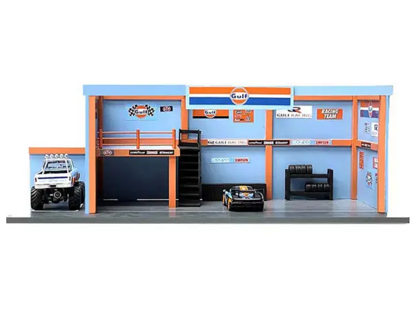 "Garage Diorama Gulf Oil" Diorama with Decals for 1/64 Scale Models by American Diorama #2