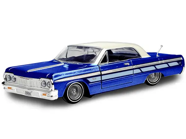 1964 Chevrolet Impala Lowrider Hard Top Candy Blue Metallic with Cream Top "Get Low" Series 1/24 Diecast Model Car by Motormax #2