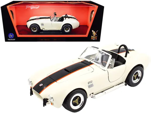 1964 Shelby Cobra 427 S/C Roadster Cream with Black and Orange Stripes 1/18 Diecast Model Car by Road Signature #1