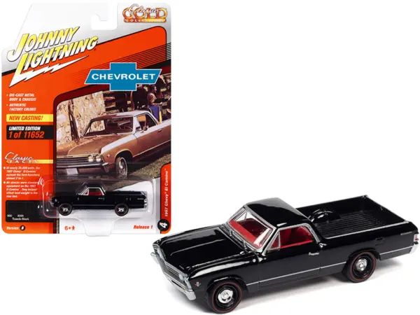 1967 Chevrolet El Camino Tuxedo Black with Red Interior "Classic Gold Collection" Series Limited Edition to 11652 pieces Worldwide 1/64 Diecast Model Car by Johnny Lightning #1