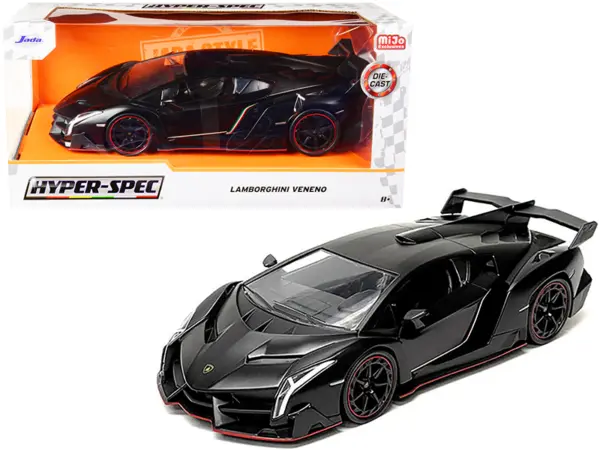 Lamborghini Veneno Matt Black "Hyper-Spec" Series 1/24 Diecast Model Car by Jada #1