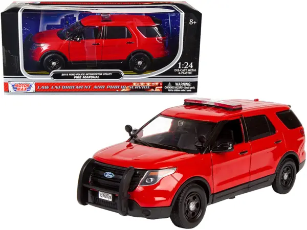 2015 Ford Police Interceptor Utility "Fire Marshal" Plain Red 1/24 Diecast Model Car by Motormax #1