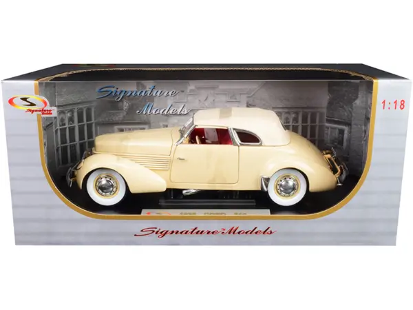 1936 Cord 810 Coupe Yellow with Cream Top and Red Interior 1/18 Diecast Model Car by Signature Models #1