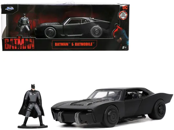 Batmobile Matt Black with Batman Diecast Figurine "The Batman" (2022) Movie "DC Comics" 1/32 Diecast Model Car by Jada #1