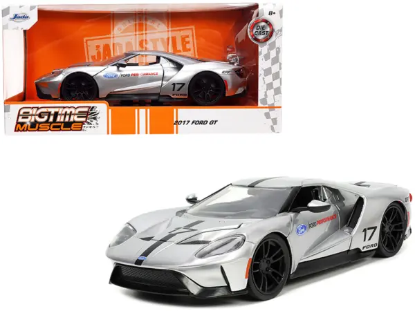 2017 Ford GT #17 Silver Metallic with Black Stripes "Ford Performance" "Bigtime Muscle" Series 1/24 Diecast Model Car by Jada #1