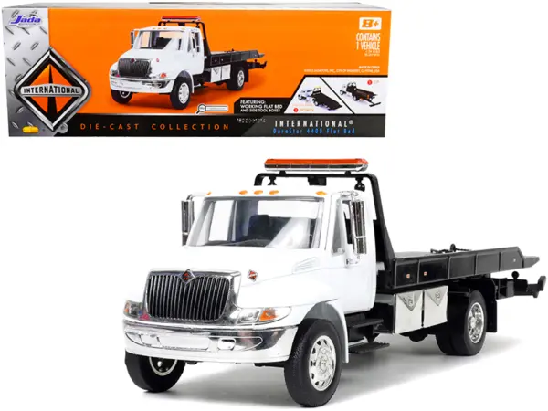 International DuraStar 4400 Flatbed Tow Truck White 1/24 Diecast Model by Jada #1