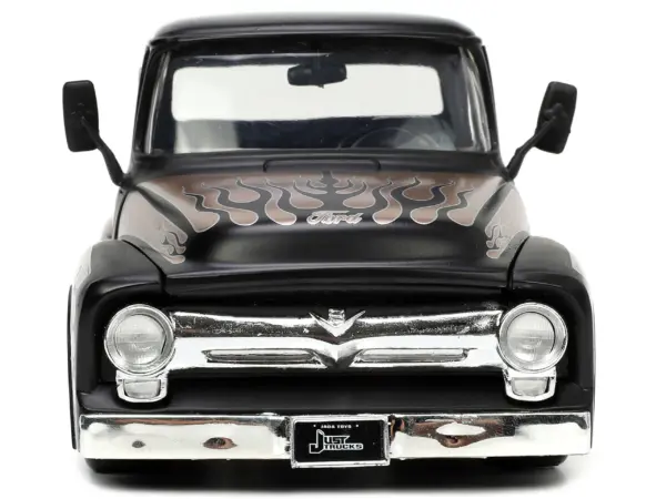 1956 Ford F-100 Pickup Truck Matt Black and Champagne with Flames with Extra Wheels "Just Trucks" Series 1/24 Diecast Model Car by Jada #5