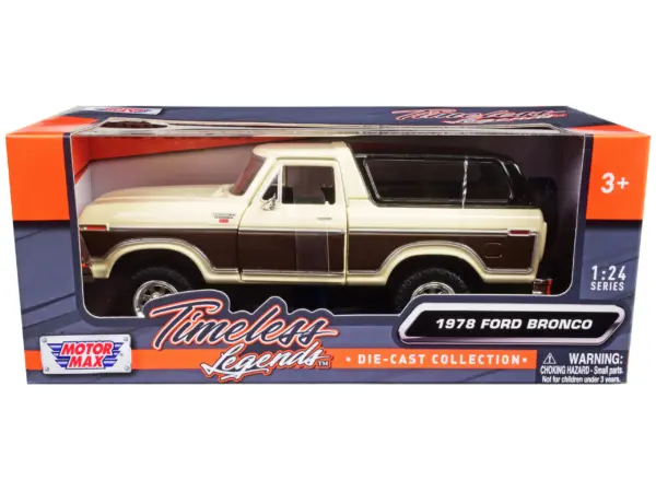 1978 Ford Bronco Ranger XLT with Spare Tire Cream and Brown with Black Camper Shell "Timeless Legends" Series 1/24 Diecast Model Car by Motormax #1