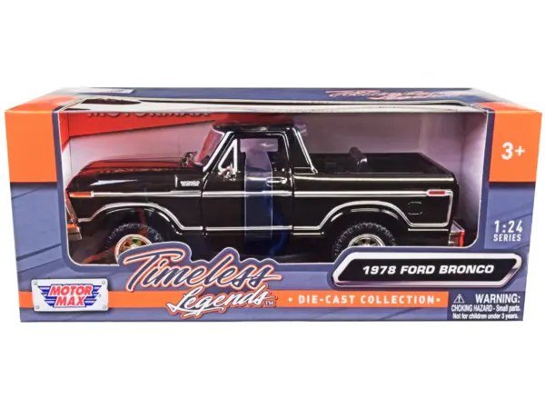 1978 Ford Bronco Custom (Open Top) Black "Timeless Legends" Series 1/24 Diecast Model Car by Motormax #1