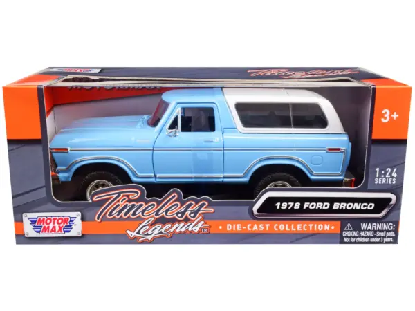 1978 Ford Bronco Custom Light Blue and White "Timeless Legends" Series 1/24 Diecast Model Car by Motormax #1