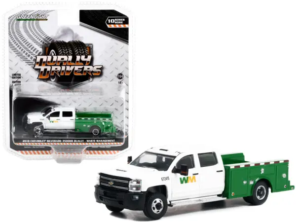 2018 Chevrolet Silverado 3500HD Dually Service Truck White and Green "Waste Management" "Dually Drivers" Series 10 1/64 Diecast Model Car by Greenlight #1
