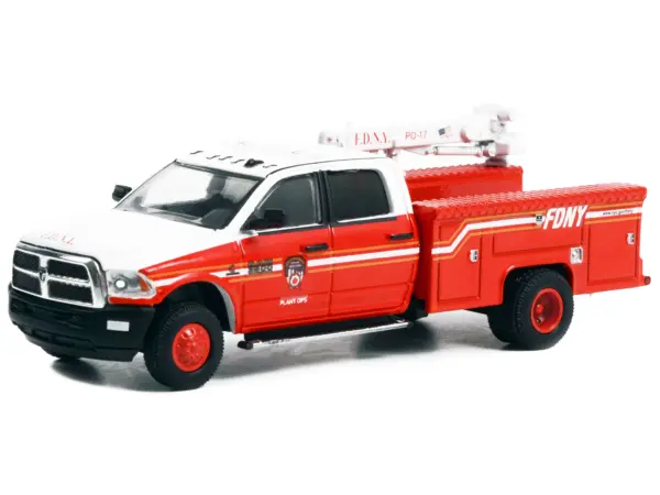 2018 Ram 3500 Dually Crane Truck Red and White with Stripes "FDNY (Fire Department of the City of New York) Plant Ops" "Dually Drivers" Series 10 1/64 Diecast Model Car by Greenlight #2