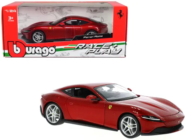 Ferrari Roma Red Metallic "Race + Play" Series 1/24 Diecast Model Car by Bburago #1