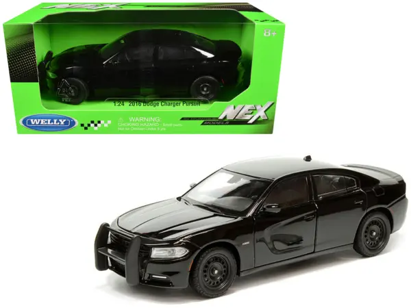 2016 Dodge Charger Pursuit Police Interceptor Black Unmarked "Police Pursuit" Series 1/24 Diecast Model Car by Welly #1