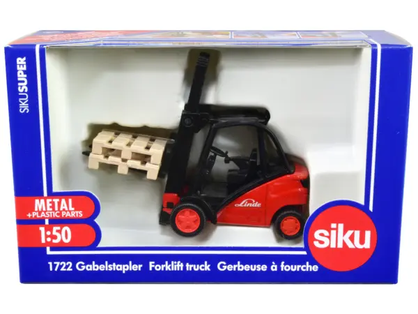 Linde Forklift Truck Red with 2 Pallet Accessories 1/50 Diecast Model by Siku #1