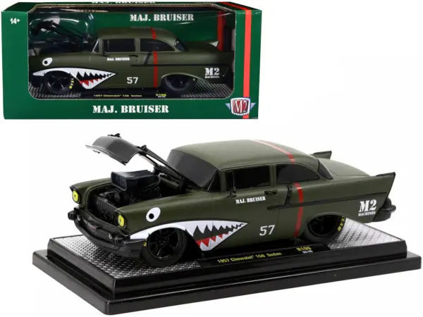 1957 Chevrolet 150 Sedan #57 Matt Green Metallic "Major Bruiser" Limited Edition to 5650 pieces Worldwide 1/24 Diecast Model Car by M2 Machines #1
