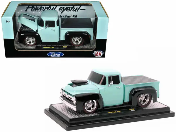 1956 Ford F-100 Pickup Truck Light Blue and Black Limited Edition to 6250 pieces Worldwide 1/24 Diecast Model Car by M2 Machines #1