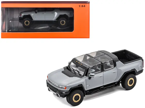 2022 GMC Hummer EV Pickup Truck Gray 1/64 Diecast Model Car by GCD #1
