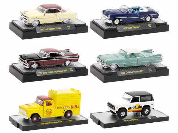 "Auto-Thentics" 6 piece Set Release 91 IN DISPLAY CASES Limited Edition 1/64 Diecast Model Cars by M2 Machines #1